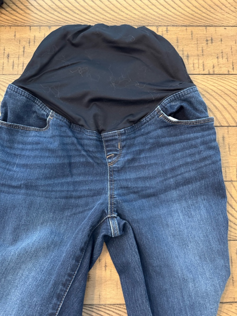 Dark Wash Maternity Jeans with Black Belly Panel